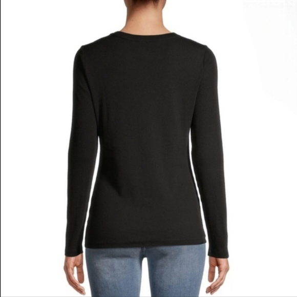 Time and Tru Long Sleeve Ribbed Knit Top Black Size Large - Picture 3 of 9
